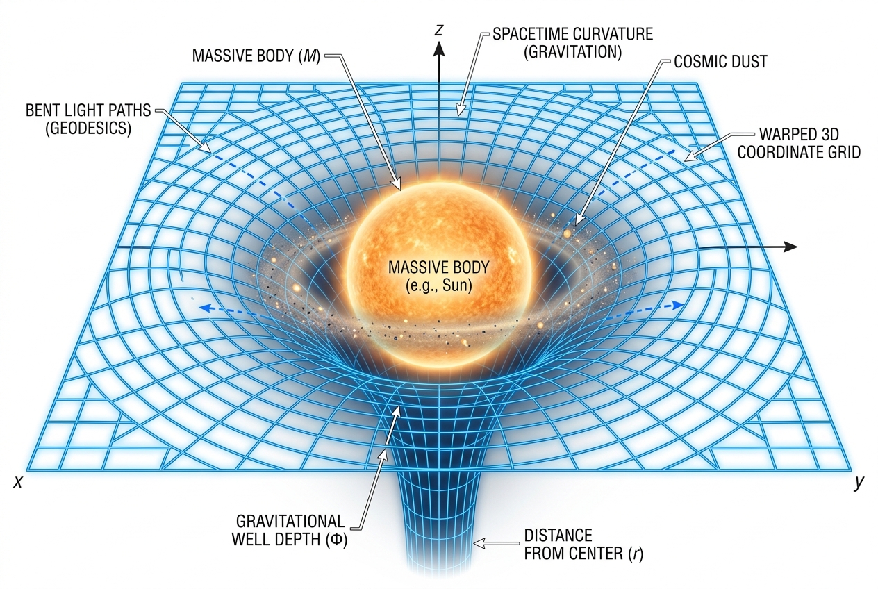 Gravity warping spacetime grid